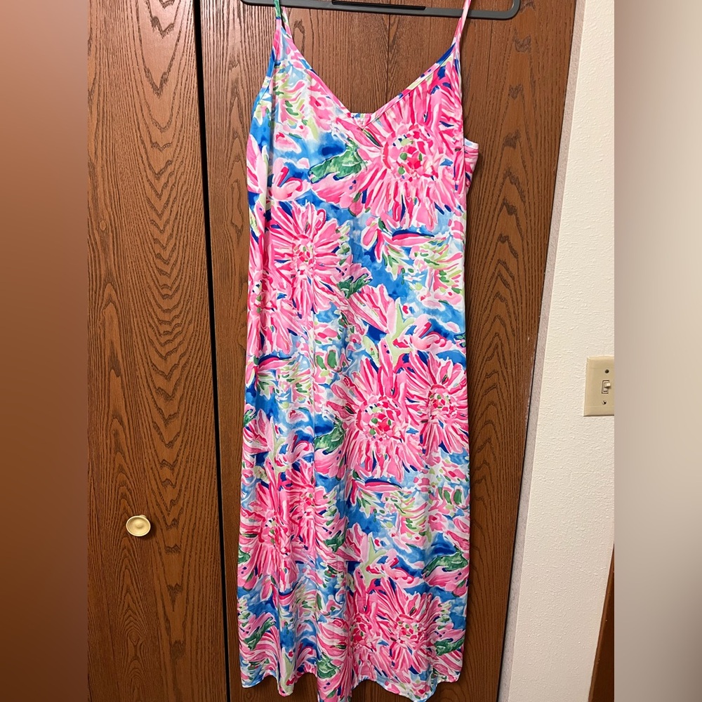 Floral Vibrant & Bright Pink and Blue Shift Dress